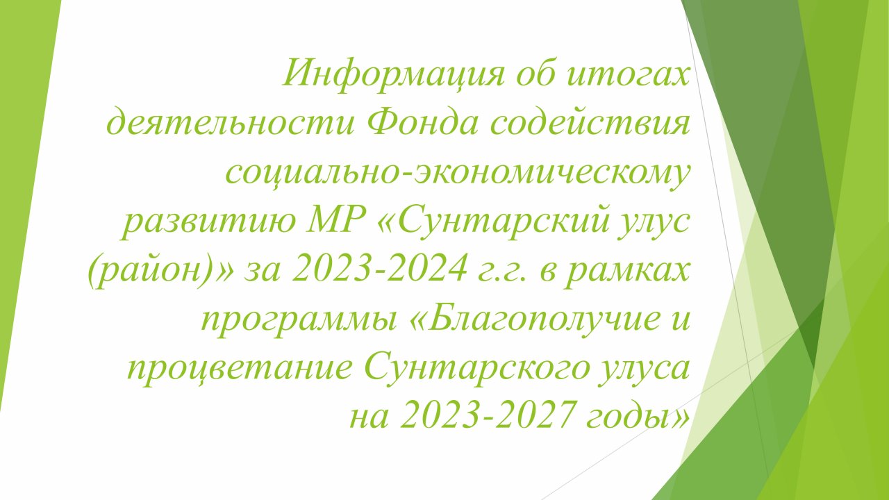 Информация об итогах деятельности Фонда содействия социально-экономическому развитию